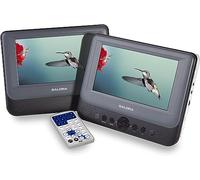 Salora DVP7048TWIN Lettore Dvd Portatile Con 2 Schermo 7" HD schermi per Auto e Bambini, Batteria 2 Ore, USB/SD, Telecomando, Cuffie, monitor poggiatesta auto Supporto, Lettore CD, Uscita AV