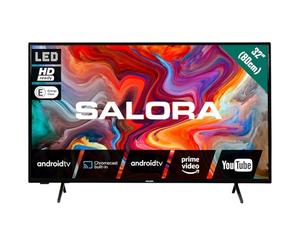 SALORA SMART TV 32” | LED 32 Pollici HD Ready 1366×768, Android TV con Wi-Fi e Chromecast integrato, Bluetooth, controllo vocale, EPG | HDR10, 3 HDMI, USB, Dolby Audio | Nero