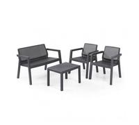 Keter Emily Lounge Set, Mobili da Giardino Superficie Liscia con Divano 2 Posti 2 Sedie E Tavolino, Grafite