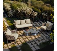 Salottino da esterno Simo composto da divano, due poltrone e doppio tavolino col