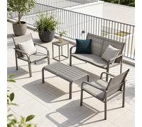 Salottino divano 2 posti, 2 sedie e e tavolino caffè Piazza marrone