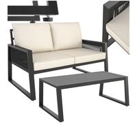TecTake® Set Salottino da Giardino, Telaio in Alluminio Antiruggine, Divano, Cuscini Spessi, Tavolo da Giardino, Regolabile, Set Salotto da Esterno, Design a Corda - Stile 2, 2 Posti + Tavolo