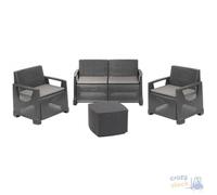 SALOTTINO PLP RATTAN BELLAGIO ANTRANCITE CON CUSCINI