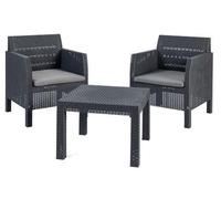 SALOTTINO SET RATTAN MATILDE ANTRACITE TAVOLO + 2 POLTRONE ANTRACITE