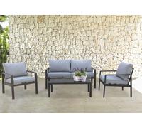Salotto 4 posti in alluminio da esterno divano poltrone e tavolino completo con cuscini Alcazar