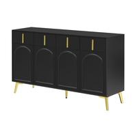 Salotto a buffet multifunzione con quattro elementi di armadio, superfici chiuse, piedini in metallo dorato, struttura robusta, gioco di forma armonioso, linee chiare (nero)
