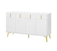 Salotto a buffet multifunzione con quattro elementi di armadio, superfici chiuse, piedini in metallo dorato, struttura robusta, gioco di forma armonioso, linee chiare (bianco)