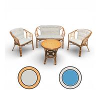 Salotto da esterno 4 posti con cuscini imbottiti e struttura in legno wicker con tavolino
