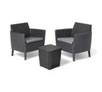 Salotto da esterno in resina effetto rattan 2 poltrone e 1 tavolino con cuscini Salemo Balcony