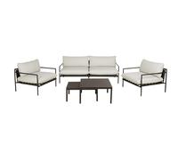 Salotto da giardino 4 posti in acciaio e resina intrecciata nera con cuscini di poliestere riciclato neri