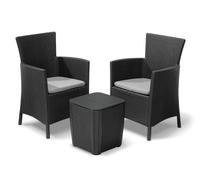 Salotto Da Giardino Balcone Effetto Rattan Set 2 Poltrone Tavolino Cuscini 4 cm