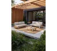 Salotto da giardino con 2 divani da tre posti e 2 tavolini, Nora, Beige e legno di teak