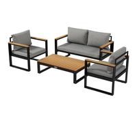 Salotto da Giardino con Divano da Esterno 2 Poltrone e Tavolino in Alluminio Grigio