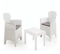 IPAE PROGARDEN Set Salotto da Giardino con Due Poltrone e Tavolino in PP effetto Rattan colore Bianco - AKITA BIANCO