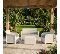 Keter ROSALIE LOUNGE SET con cuscini - Poltrone 65x63x74h Divano 113x65x74h Tavolino contenitore 60x55x39h Bianco