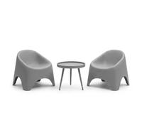 Salotto da giardino grigio Moderno 3 Pezzi con 2 Poltrone Monoblocco Ergonomiche e Tavolino Circolare in Polipropilene Resistente UV Arredo Outdoor Design per Terrazzo hotel Bar particolare elegante.