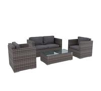 Salotto Da Giardino in Rattan PE Salottino Set Mobili 4 Posti con Divano 2 Posti + 2 Poltrone Cuscini Sfoderabili Tavolino da Caffè Ripiano In Vetro Per Terrazzo Esterno Piscina Balcone Colore Grigio