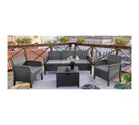 Salotto da giardino in resina effetto rattan divano tre posti più due poltrone e un tavolino