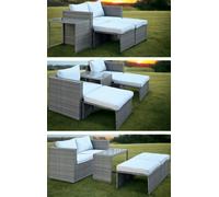 Salotto divano chaise lounge modulare da esterno in alluminio e rattan con cuscini da giardino Combo Grigio