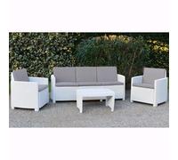 SALOTTO IN RESINA BIANCO VARANO COMPLETO DI CUSCINI SET ARREDO GIARDIN