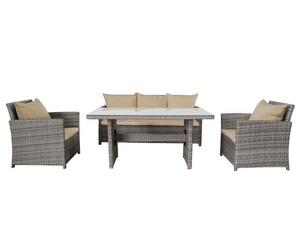SALOTTO SET GIARDINO LUNCH RATTAN - 2 POLTRONE CON DIVANO E TAVOLO