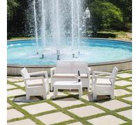 Salotto Tarifa Set 4 Pezzi Bianco con Cuscini - Salottino da Giardino in Polyrattan