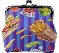 Salsa e hot dog a righe blu Portamonete in pelle da donna, piccolo portamonete con chiusura a scatto Kiss-Lock Portafoglio con fibbia per regalo ragazza
