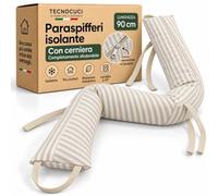 Salsicciotto Paraspifferi Sfoderabile Riga Ecru 90cm Made in Italy | Isolante Sottoporta Termico, Fissaggio con Lacci Senza Fori, Tessuto Idrorepellente Antimuffa, Lavabile a 30°, Tecnocuci