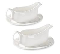 Salsiera con piattino, 540 ml, set di 2 salsiere in ceramica con vassoio, per tacchino, dispenser con vassoio per salse, manzo, condimenti per insalata, crema, latte, brodo, forno a microonde e