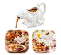 Salsiera in ceramica a forma di gatto che vomita, salsa Kitty per sciroppo | Ceramica smaltata antimacchia, uso a casa, cene, feste, beccuccio a coda di gatto, design pulito, 3 dimensioni