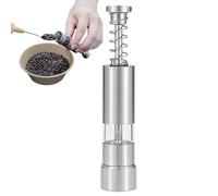 Salt And Pepper Grinder - Stainless Steel Manual Press Type Mill, Built-in Spring Portable Seasoning Processor, One-Handed | Camping Kitchen Tool For Home Outdoor Black Pepper Sea Salt Grin