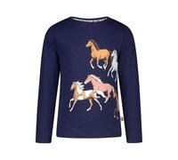 SALT AND PEPPER Langarmshirt mit Pferde Print Vorne und Hinten für Mädchen T-Shirt, True Navy, 128 cm-134 cm Bambine e Ragazze