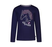 SALT AND PEPPER Langarmshirt mit Strasssteinchen Pferde Motiv für Mädchen T-Shirt, True Navy, 116 cm-122 cm Bambine e Ragazze