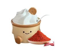 Salt Cellar,Ergonomic Cartoon Ceramic Kitchen Utensils With Lid And Spoon | Ceramic Salt Cellar |Durable For Kitchen Home Dining Cooking Condiment Tabletop Bar Bathroom Picnic Outdoor Camping