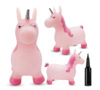 Sun Baby Animale gonfiabile che salta, giocattolo di 1 anno, saltarello per bambini, design ergonomico, cavallo giocattolo, pompa manuale inclusa (Unicorno rosa con corno argentato)