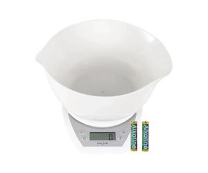 Salter 1024 WHDR14 Bilancia da Cucina Digitale con Ciotola da 2 litri e Beccuccio Doppio, Display LCD, Funzione Aggiungi, Funzione Aquatronic, Bilancia con Capacità Max di 5 kg, pesa cucina, Bianc