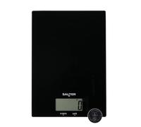 Salter 1170 BKDR bilancia da cucina digitale, ultrasottile in vetro facile da pulire, funzione di aggiunta e pesatura, display di facile lettura, misura liquidi, Capacità massima 5KG, nero