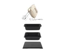 Salter Bakes Hand Mixer & Bakeware Set - Include padella per pagnotta da 27 cm, teglia da 32 cm, padella quadrata da 23 cm, acciaio al carbonio antiaderente, frusta elettrica con 5 velocità, accessori