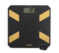 Salter Bilancia da bagno con analizzatore in vetro, bilancia elettronica digitale per pesare grasso corporeo e acqua, 180 kg, display LCD di facile lettura, 9 memorie utente, lettura istantanea con