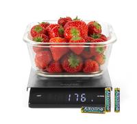 Salter Bilancia da Cucina con Display Angolato - Pesatura Alimenti, 5kg, Aquatronic/Misura Liquidi, Aggiungi & Pesa, Display LED Chiaro, Piattaforma in Acciaio Inossidabile, Compatta/Precisa, Nera