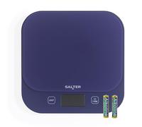 Salter British Bakes Bilancia da Cucina Digitale - Elevata Capacità di 10kg, Misura i Liquidi, Impermeabile, Funzione Tara, Piattaforma in Vetro, Precisione di 1g, Display Retroilluminato, Viola
