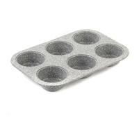 Salter BW02778G Marblestone Collection Teglia da forno a 6 tazze in acciaio al carbonio, ottima per torte, crostate e mini quiche, stampo muffin agnelli, antiaderente, grigia