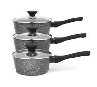 Salter BW05751S Megastone Set Di 3 Pentole - 16/18/20 cm Casseruole Antiaderente, Pentola A Induzione, Include Coperchi In Vetro Temprato, Pentole Forgiate In Alluminio, Lavabile In Lavastoviglie