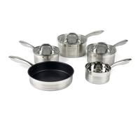 Salter BW06746 Timeless Collection, set di teglie da 5 pezzi, 3 pentole, teglia per il latte e padella, adatto a induzione, per la cottura di carne, verdure, Nuovo set proprietario casa, acciaio inox