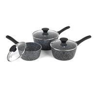 Salter BW11460BRMFOB Megastone Thermo Collar Set di 3 pentole con coperchi, 9 volte più duratura, antiaderente, resistente alla corrosione e ai graffi, in alluminio forgiato, indicatore di calore,
