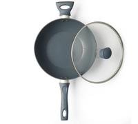 Salter BW12267EU7 - Wok antiaderente da 28 cm, padella per friggere, adatto a induzione, include coperchio e prese d'aria in vetro temperato, senza olio, senza PFOA, manici morbidi al tatto, alluminio