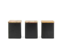 Salter BW12898EU7 Toronto 3 pezzi Set di canestri - Tè, Caffè, Zucchero Stoccaggio, Finitura opaca rivestita in polvere, Acacia Wood Lids, Easy Clean, Space Saving Jars, Long Lasting Freshness, Black