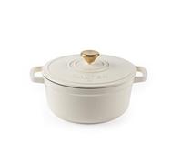 Salter Chester Casseruola in Ghisa - Crema, 24CM, Autoinnaffiante, Forno Olandese, Cucina da Piano a Forno, Tutti i Tipi di Piano Inclusa Induzione, 3.4L, Senza PFAS, Ritenzione del Calore