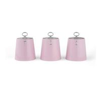 Salter Retro set 3 barattoli tè, caffè e zucchero, rosa | Struttura in acciaio, scritte in rilievo, coperchi aderenti, per alimenti secchi, ordine sul piano cucina