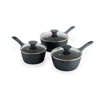 Salter Set di Pentole Excellence 3 Pezzi - Antiaderente, Coperchi in Vetro Temperato, Alluminio Forgiato, Adatto all’Induzione, Collare Termico, Diventa Rosso alla Temperatura Ottimale